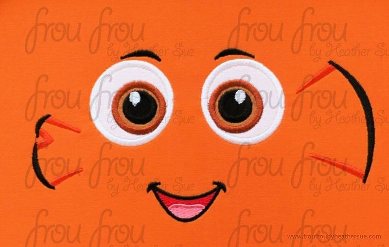 Neemo Clown Fish Just Face Machine Applique Embroidery Design, Multiple Sizes, INCLUDING 4 INCH