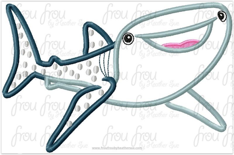 Destinee Whale Shark Finding Dorine Machine Applique Embroidery Design, Multiple Sizes, INCLUDING 3&quot;-16&quot;