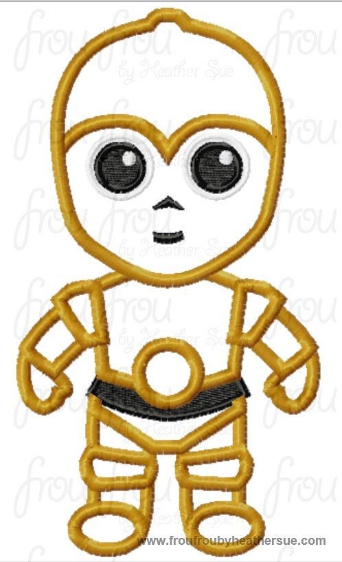 C-3PC Little Space Wars Robot Cutie Machine Applique Embroidery Design, multiple sizes, including 4 inch