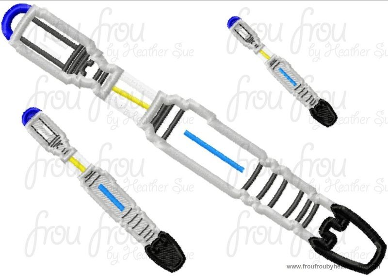 Ultrasonic Screwdriver Tenth Doctor Who Machine Applique Embroidery Design Multiple Sizes, including 2, 3, 4, 7, and 10 inch