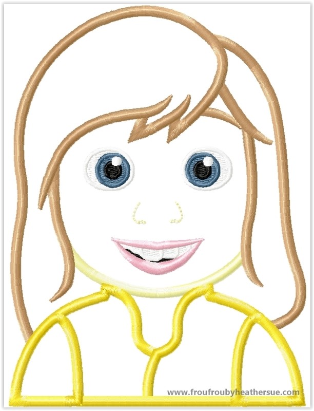 Ridley Girl In Out Head and Shoulders Machine Applique Embroidery Design, Multiple Sizes Including 3- 16"