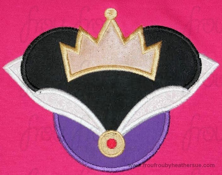Evil Queen Mouse Head Machine Applique Embroidery Designs, multiple sizes including 4 inch