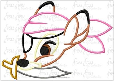 Pirate Baby Deer Head Machine Applique Embroidery Design, Multiple sizes including 4"-16"