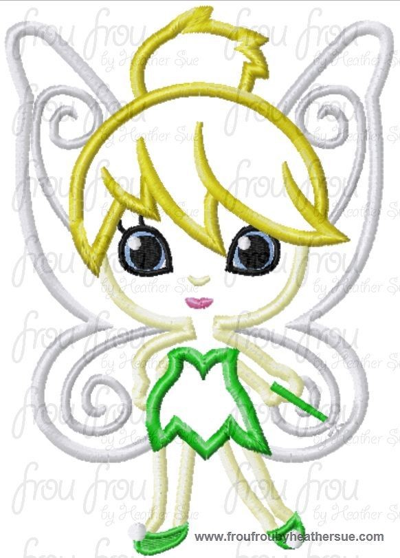 Fairy Tinkk Little Princess Cutie Machine Applique Embroidery Design, Multiple Sizes INCLUDING 4 INCH