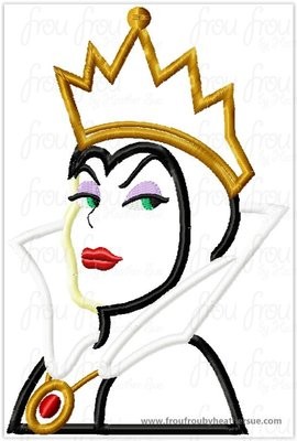 Evil Queen Snowy White Head and Shoulders Machine Applique Embroidery Design, Multiple Sizes