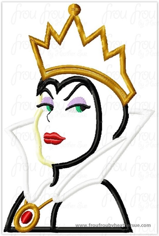 Evil Queen Snowy White Head and Shoulders Machine Applique Embroidery Design, Multiple Sizes