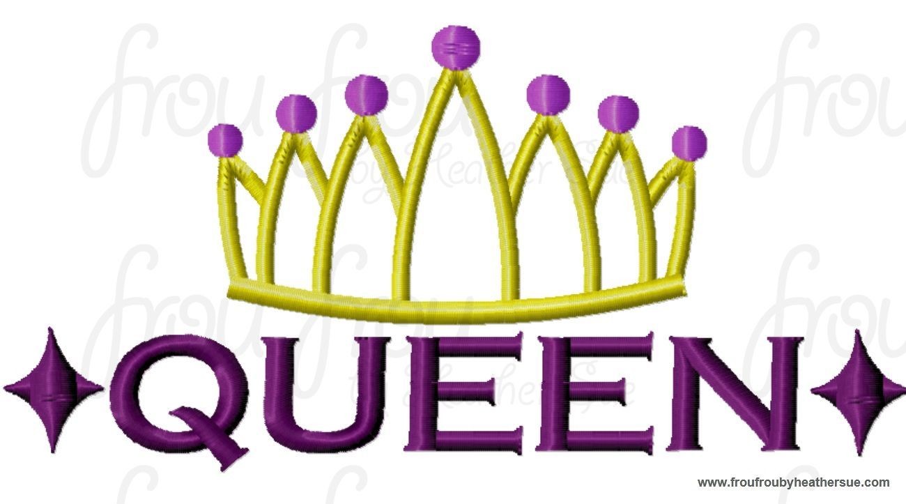 Queen Wording with Crown Machine Embroidery Design, Multiple sizes including 4 inch