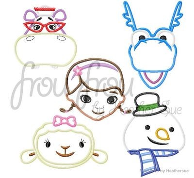 Doc Stuffins Just Head FIVE Design SET Machine Applique Embroidery Design, multiple sizes including small filled designs