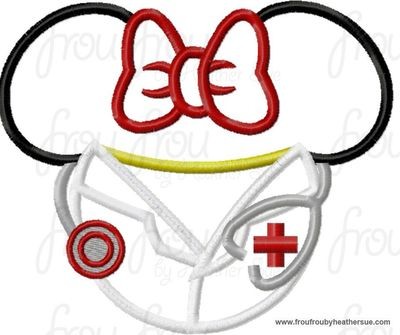 Doctor with Stethoscope Miss Mouse Head Machine Applique Embroidery Designs, multiple sizes including 4 inch