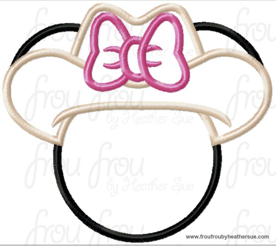Cowgirl Miss Mouse Head Machine Applique Embroidery Designs, multiple sizes including 4 inch
