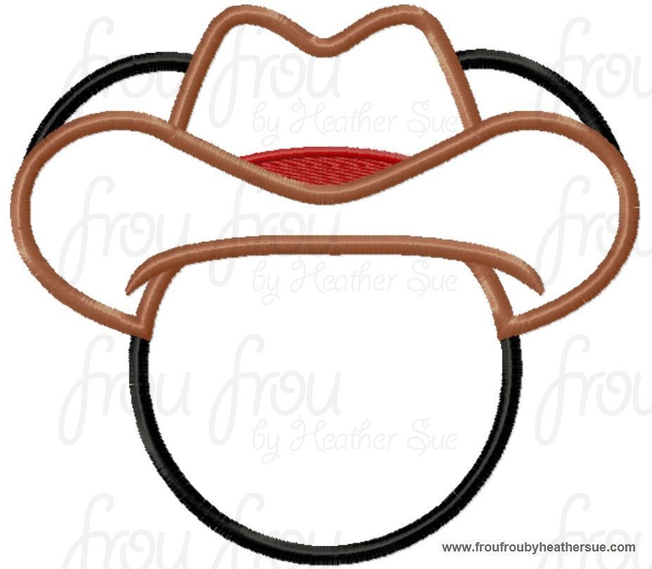 Cowboy Mister Mouse Head Machine Applique Embroidery Designs, multiple sizes including 4 inch