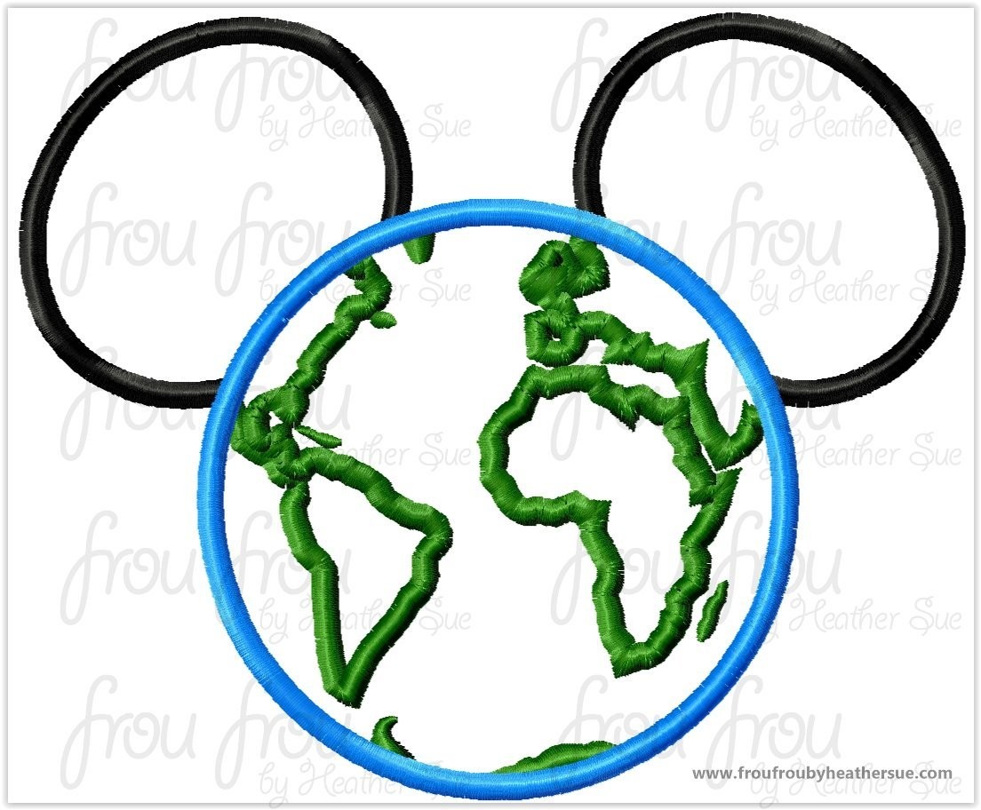 Earth World Globe Mister Mouse Head Machine Applique Embroidery Designs, multiple sizes including 4&quot;-16&quot;