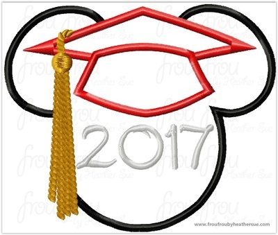 Graduation Mister Mouse 2017 Machine Applique Embroidery Designs, Multiple sizes including 4 inch