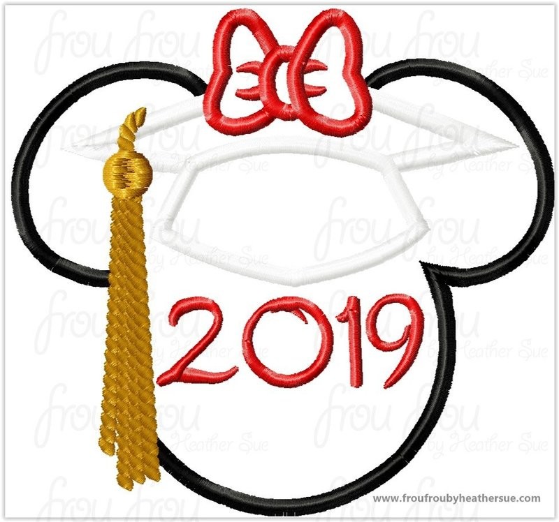 Graduation Miss Mouse 2019 Machine Applique Embroidery Designs, Multiple sizes including 4 inch