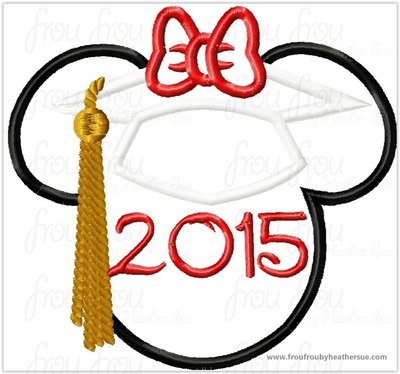 Graduation Miss Mouse 2015 Machine Applique Embroidery Designs, Multiple sizes including 4 inch
