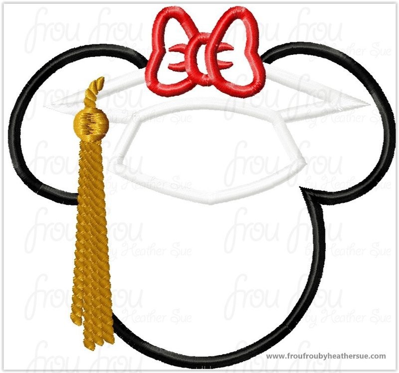 Graduation Miss Mouse plain Machine Applique Embroidery Designs, Multiple sizes including 4 inch