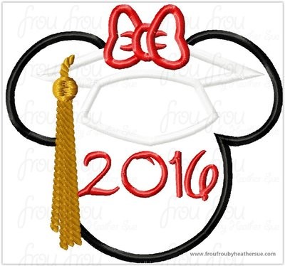 Graduation Miss Mouse 2016 Machine Applique Embroidery Designs, Multiple sizes including 4 inch