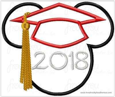 Graduation Mister Mouse 2018 Machine Applique Embroidery Designs, Multiple sizes including 4 inch
