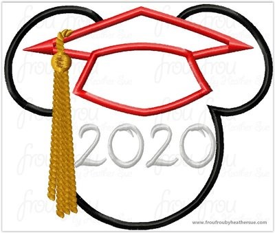 Graduation Mister Mouse 2020 Machine Applique Embroidery Designs, Multiple sizes including 4 inch
