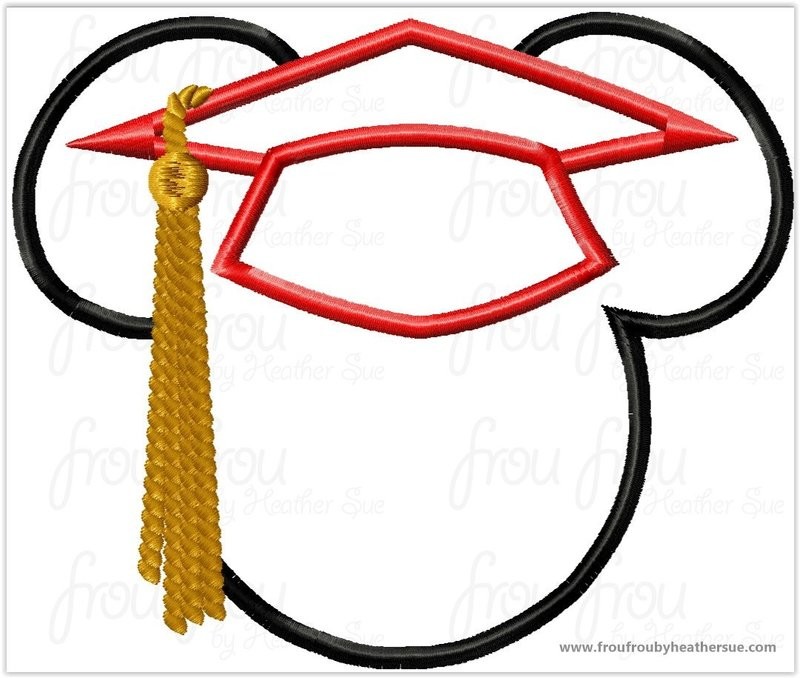 Graduation Mister Mouse plain Machine Applique Embroidery Designs, Multiple sizes including 4 inch