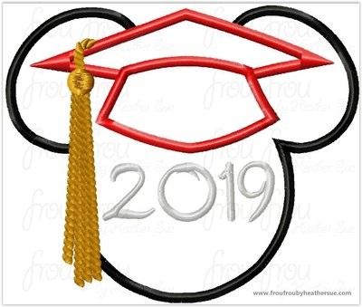 Graduation Mister Mouse 2019 Machine Applique Embroidery Designs, Multiple sizes including 4 inch