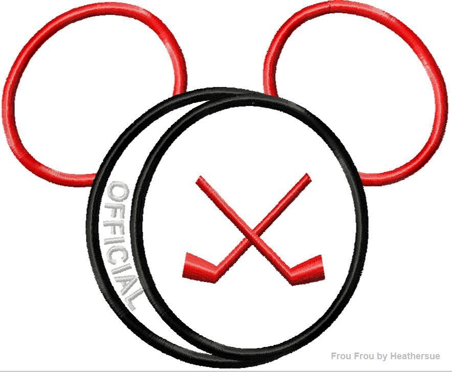 Hockey Puck Mister Mouse Head Machine Applique Embroidery Designs, multiple sizes including 4 inch