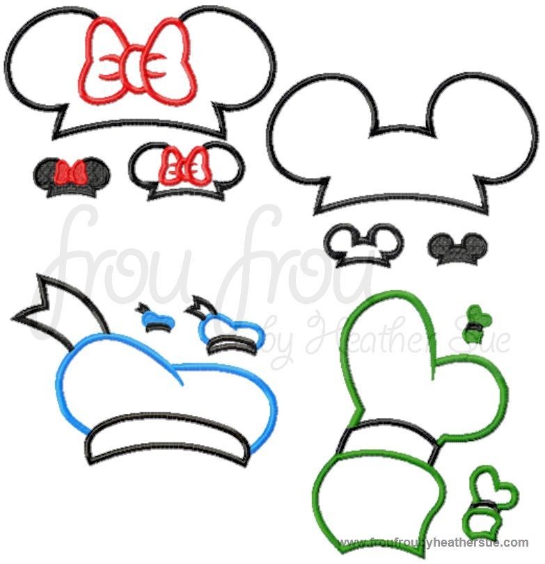 Hat Only 4 design SET Machine Applique and Filled Embroidery Design, multiple sizes including 1, 1.5, 2, 3,4, 7, and 10 inch