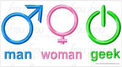 Man Woman Geek Wording Embroidery Design, multiple sizes, including 4 inch