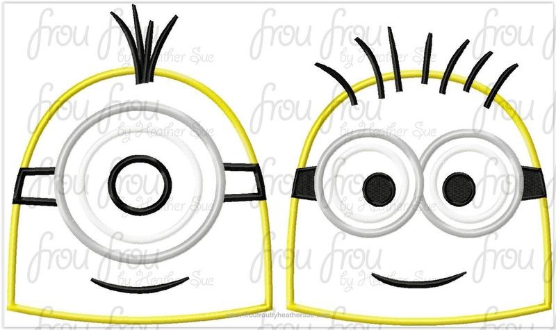 Monion Heads TWO Design Set Machine Applique Embroidery Design, multiple sizes including 4"-16"