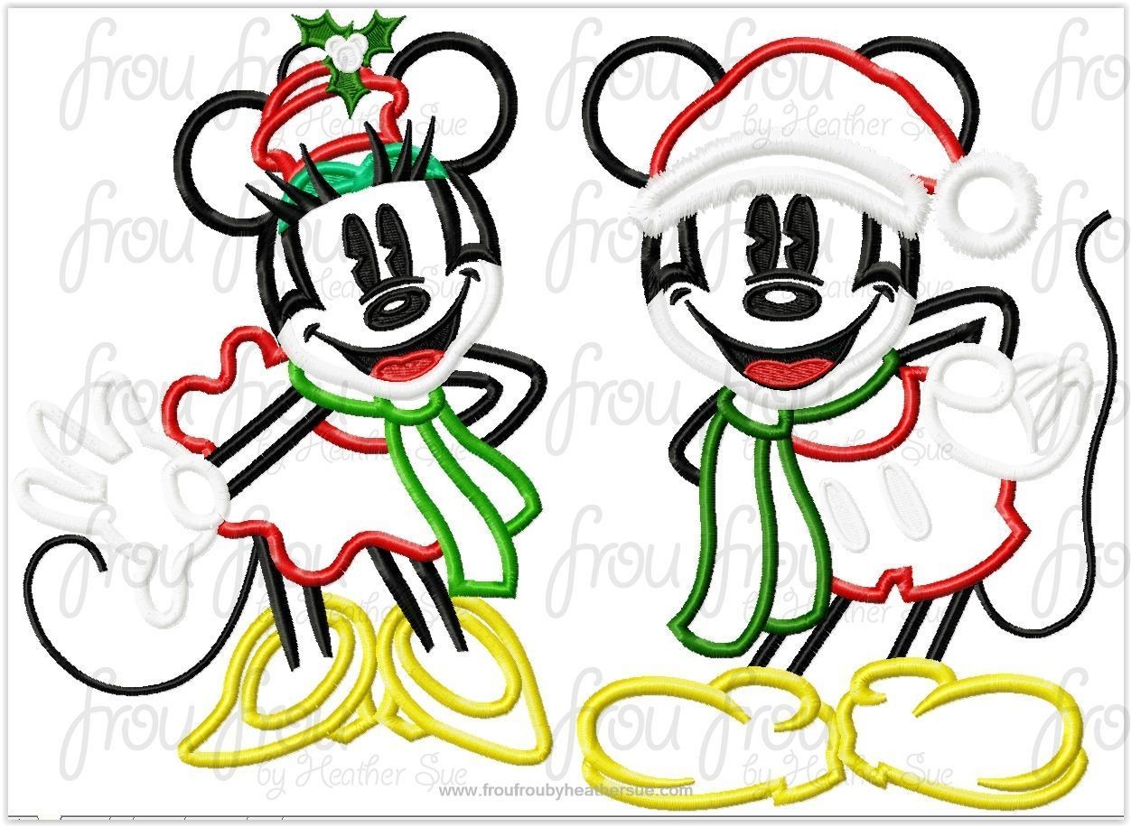 Vintage Santa Holly Hat and Scarf Christmas Mister and Miss Mouse Full Body TWO Design SET Machine Applique Embroidery Design, Multiple Sizes, including 4-16 inch