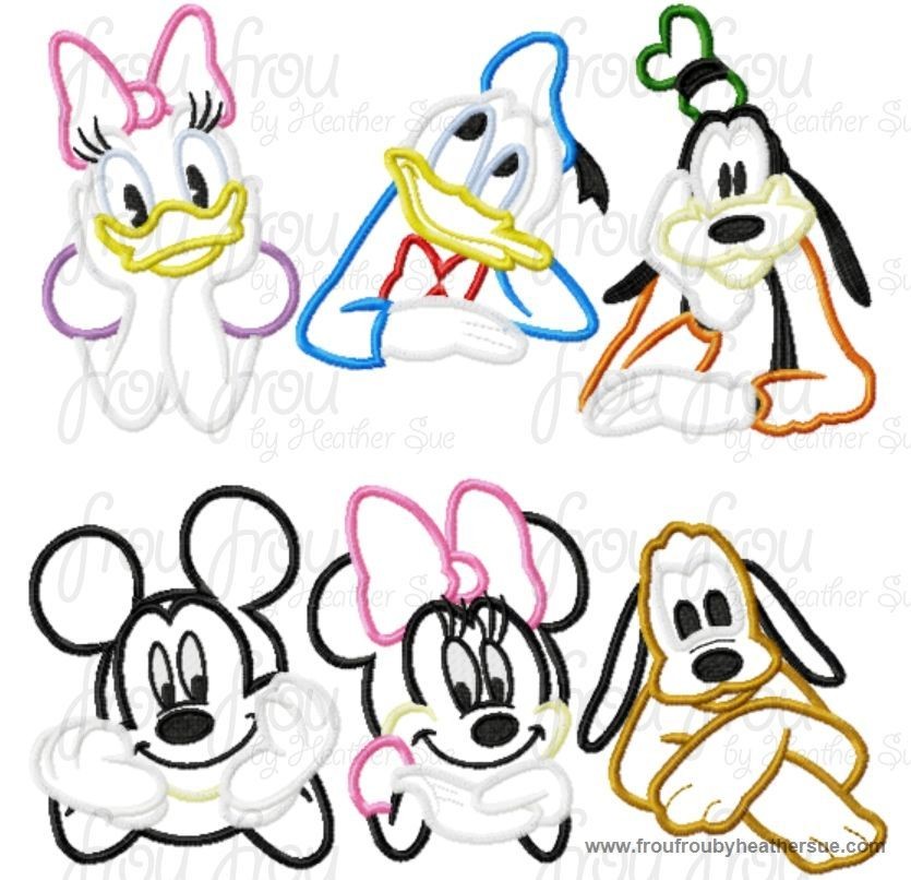 Mister Mouse and friends SIX Design SET, Machine Applique Embroidery Designs, multiple sizes, including 4 inch