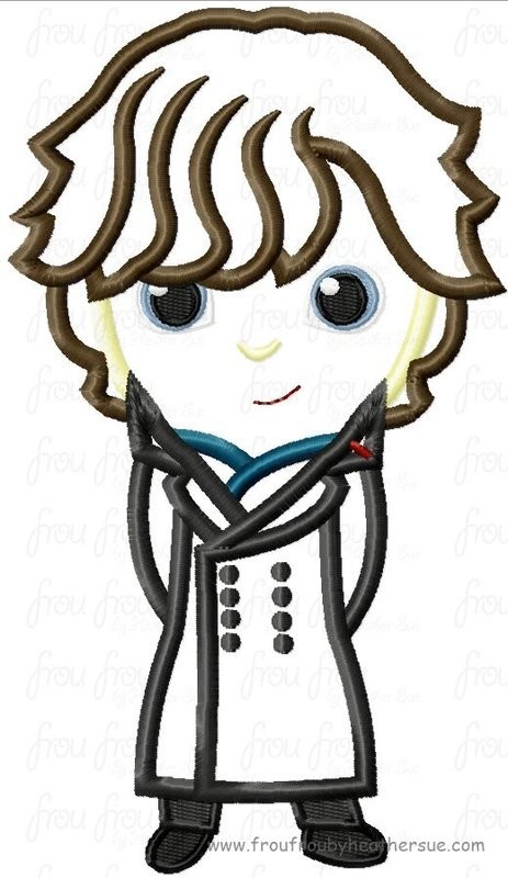 Sherock Benedict Detective Cutie Machine Applique Embroidery Design Multiple Sizes, including 4 inch