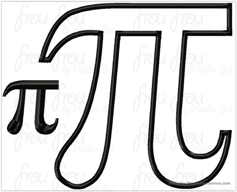 Pi Mathematical Symbol Applique Embroidery Design, multiple sizes, including 1"-16
