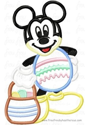 Mister Mouse dressed as Easter Egg with Basket Machine Applique Embroidery Design, multiple sizes, including 4 inch