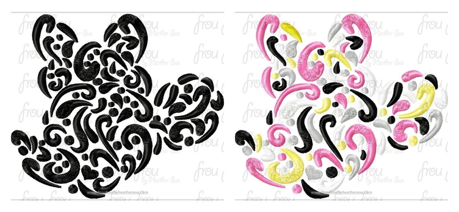 Paisley Swirly Kaleidoscope Miss Mouse Machine Embroidery Designs, multiple sizes including 3&quot;-16&quot;