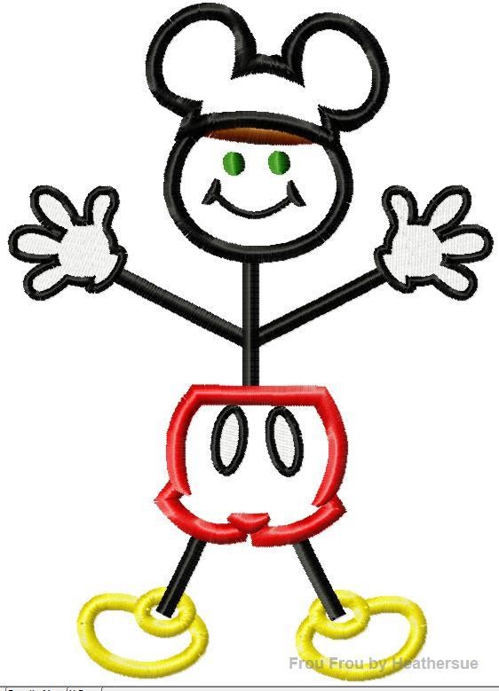 Stick Man Mister Mouse Machine Embroidery Design, multiple sizes including 3, 4, 5, 6, 7, 8, and 9 inch