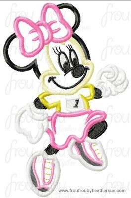 Running Miss Mouse Marathon Race Machine Applique Embroidery Design, multiple sizes including 4 inch