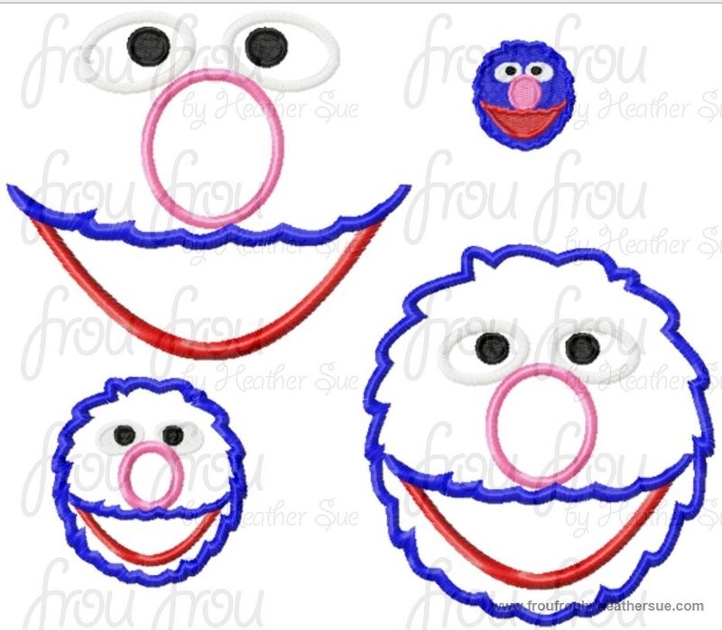Growver  Face and Head  TWO Machine Applique and filled Embroidery  Designs Multiple Sizes, including 1.5, 2, 3, 4 inch and more