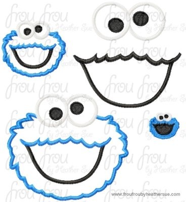 Cookie Face and Head TWO Machine Applique and filled Embroidery Designs Multiple Sizes, including 1.5, 2, 3,4 inch and more