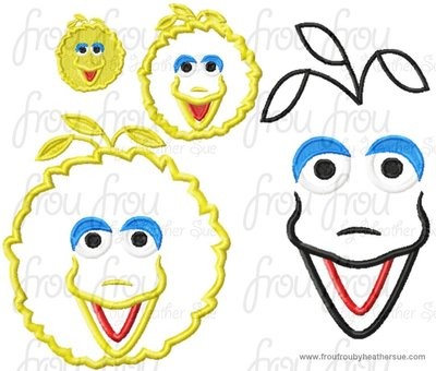 Large Bird Face and Head TWO Machine Applique and filled Embroidery Designs Multiple Sizes, including 1.5, 2, 3,4 inch and more