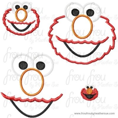 Eimo Face and Head TWO Machine Applique and filled Embroidery Designs Multiple Sizes, including 1.5, 2, 3, 4 inch and more