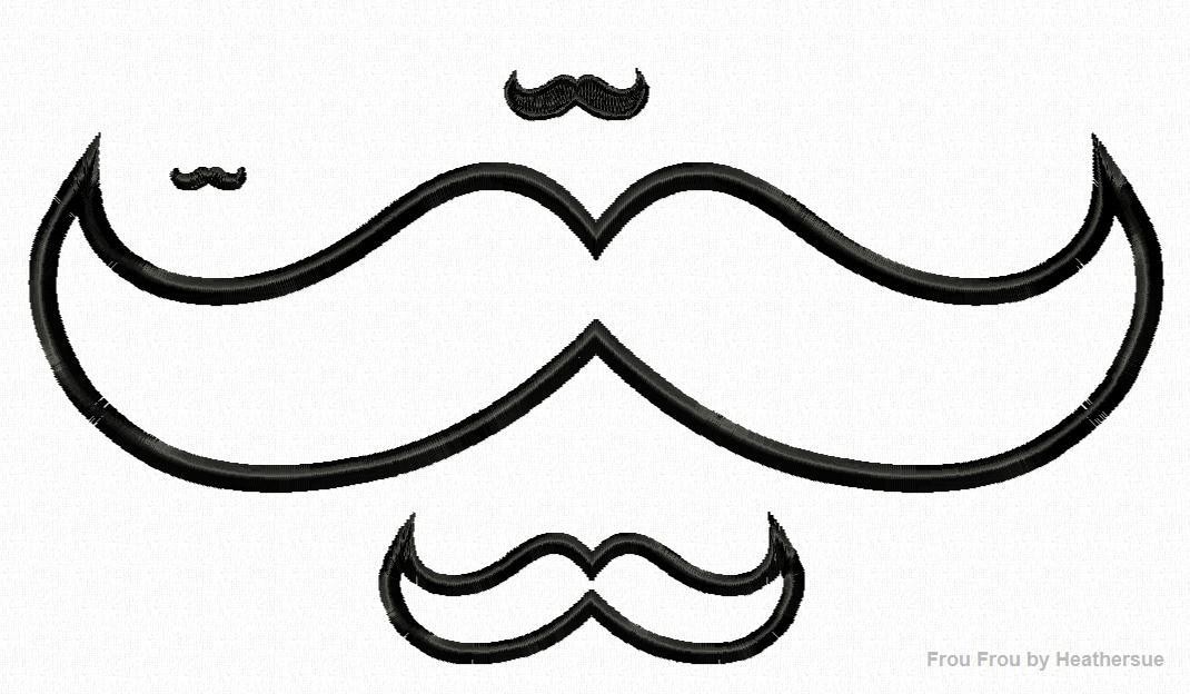 Mustache Machine Applique Embroidery Design, Multiple sizes including 1/4, 1/2, 1, 2, 3, 4, 7, 8, and 10 inch