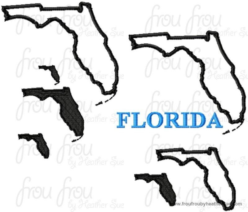 Florida State Machine Applique and filled Embroidery Design With and Without Wording, With and Without Keys- Multiple Sizes- 1"-16"