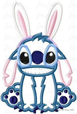Lila's Alien wearing Easter Bunny Ears Machine Applique Embroidery Design, multiple sizes, including 4 inch