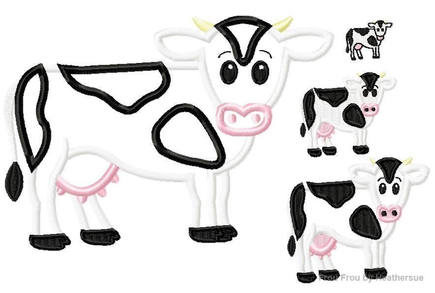 Cow Machine Applique Embroidery Design, multiple sizes, including 1, 2, 3, 4, 7, and 9 inch