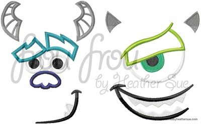 Sullivan and Michael Monster Just Face TWO Design SET Machine Applique Embroidery Design, Multiple sizes, including 4 inch