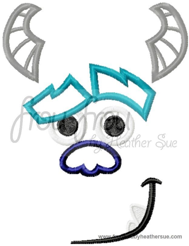 Sullivan Monster Just Face Machine Applique Embroidery Design, Multiple sizes, including 4 inch