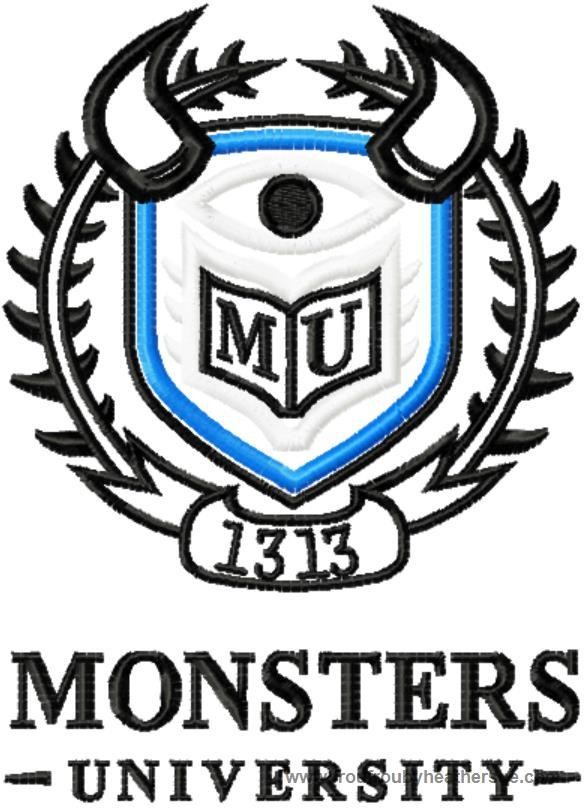 Monster College Logo Machine Applique Embroidery Design, Multiple sizes, including 4 inch