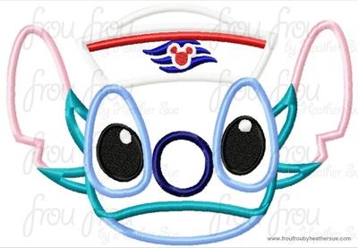 Lila's Alien Head Wearing Sailor Hat Cruise Ship Machine Applique Embroidery Design, Multiple Sizes, including 4 inch