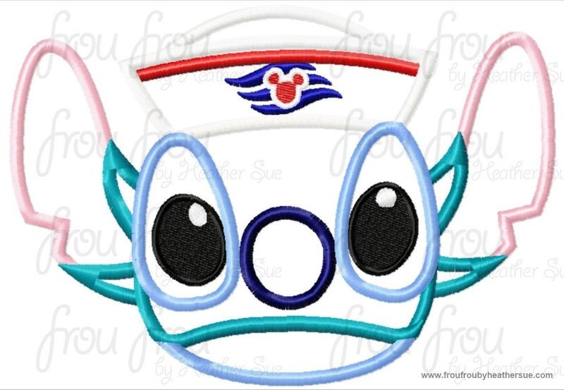 Lila's Alien Head Wearing Sailor Hat Cruise Ship Machine  Applique Embroidery Design, Multiple Sizes, including  4 inch